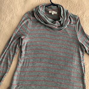 Ann Taylor LOFT sweater size M gray with orange stripes